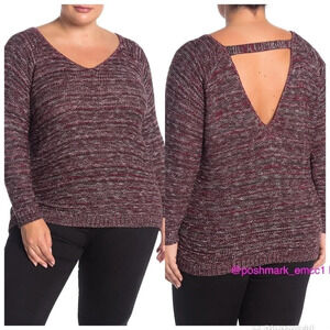 Susina Nordstrom V-Back Marled Knit Sweater Top 1X
